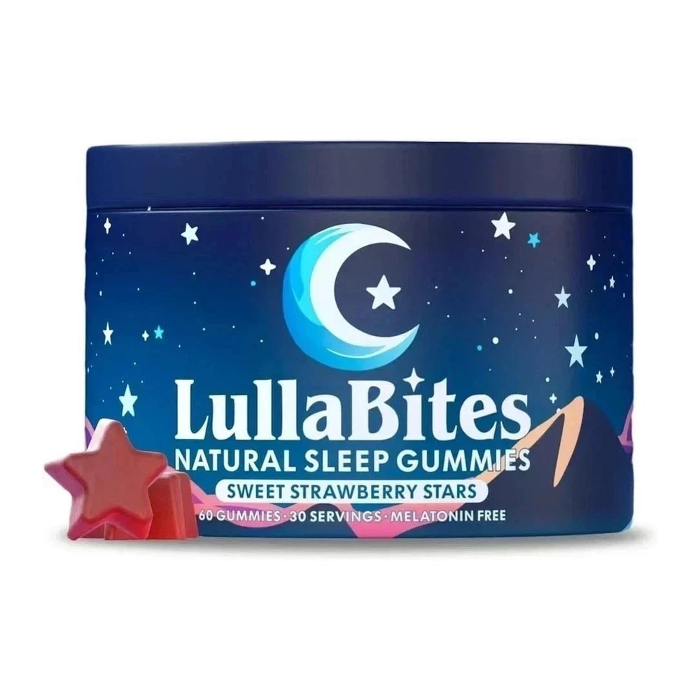 LullaBites Natural Sleep Gummies - 30 Servings -Sweet Strawberry Stars (Melatonin Free)