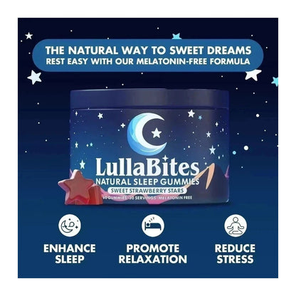 LullaBites Natural Sleep Gummies - 30 Servings -Sweet Strawberry Stars (Melatonin Free)